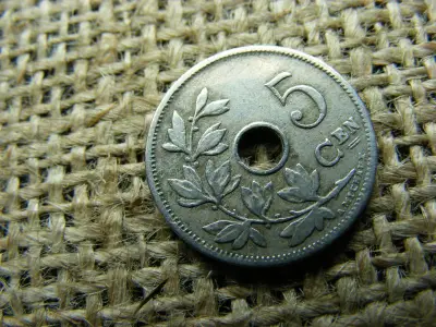 Belgium, 5 centimes 1907, Léopold II holland szöveg