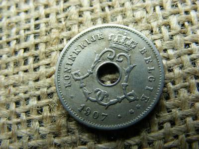 Belgium, 5 centimes 1907, Léopold II holland szöveg
