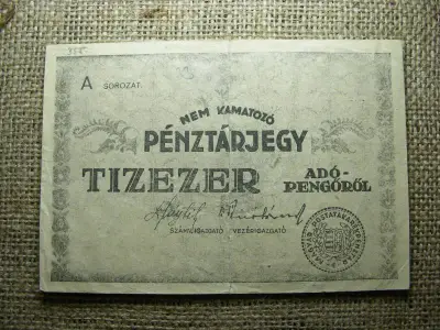 Nem kamatozó Pénztárjegy, 10000 Adópengő, üres hátlap