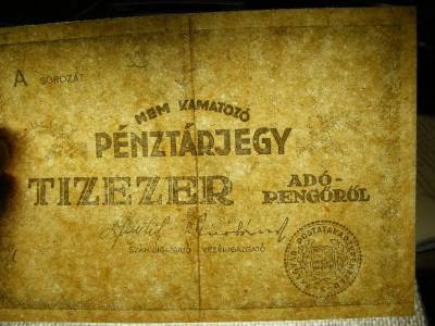 Nem kamatozó Pénztárjegy, 10000 Adópengő, üres hátlap