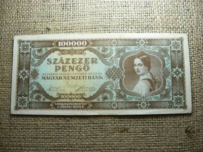 Százezer pengő, 1945, ritkább, világosbarna hátlap