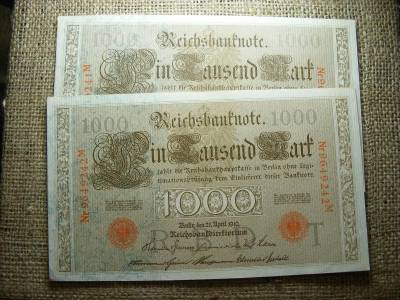 1000 márka bankjegy, 1910, 2 db sorszámkövető