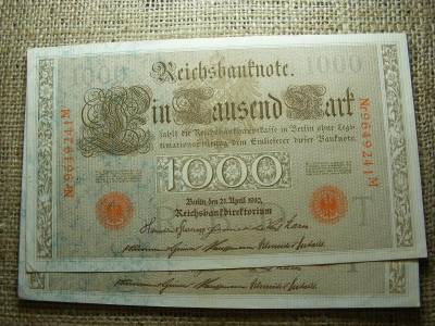 1000 márka bankjegy, 1910, 2 db sorszámkövető