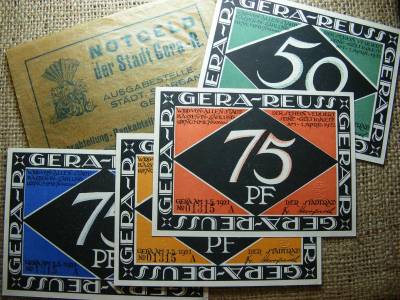 25, 50, 75 Pfennig 1921, eredeti zacskó, Gera