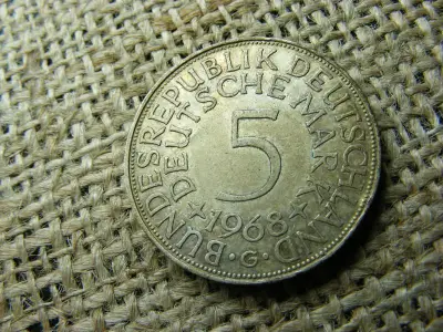 Ezüst 5 márka érme, 1968, G jelzés