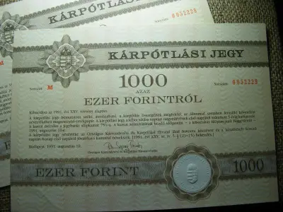 1000 Forintos Kárpótlási Jegy, 1991, 2 db sorszámkövető