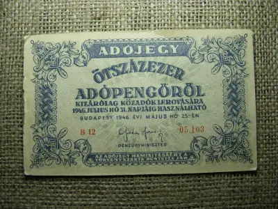 Ötszázezer Adópengő, 1946, ritka sorszámos