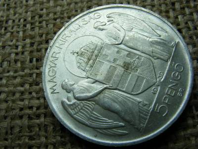 Horthy 5 pengő, 1939, ezüst, tisztítatlan