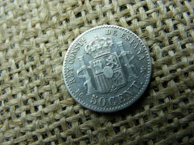 Spanyolország, 50 centimos, 1892, XIII. Alfonz