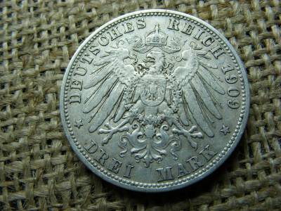 Ottó, 3 márka, 1909 D, ezüst