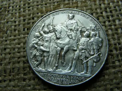 II. Vilmos ezüst 3 márka, 1913, hadüzenet Napóleon ellen