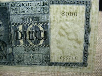 Olaszország 10 líra, 1939, papírpénz