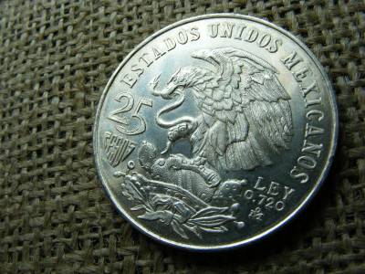 Mexikó, 25 peso, 1968, ezüst