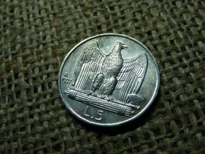 Olaszország, 5 Lire, 1927, ezüst