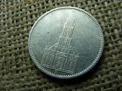Birodalmi 5 márka, 1935 D, ezüst, Templomos