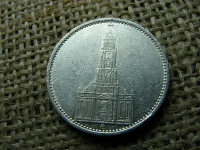 Birodalmi 5 márka, 1934 E, ezüst, Templomos