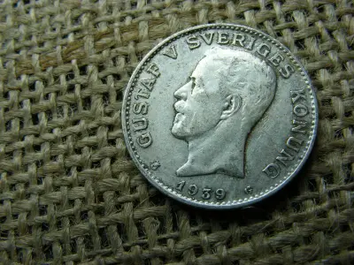 Svéd 1 korona, 1939, ezüst