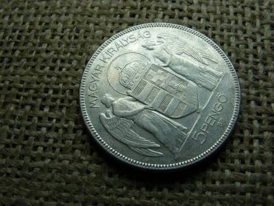 Ezüst 5 Pengő, 1930, hajas Horthy