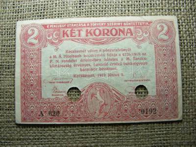 2 korona, 1919, Kecskemét, érvénytelenített