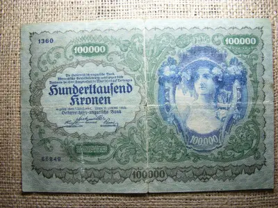 Ausztria 100000 korona, 1922, ritka bankjegy