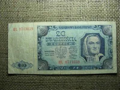 Lengyelország 20 zlotych, 1948, papírpénz