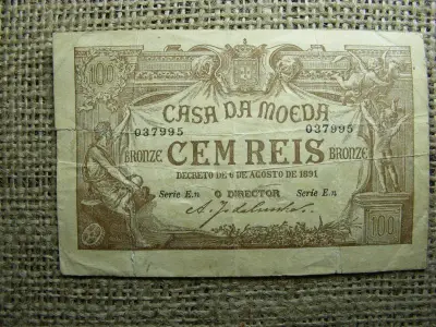 Portugália 100 Reis bankjegy, 1891, Casa da Moeda