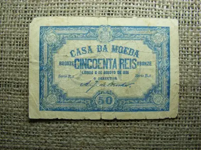 Portugália 50 Reis bankjegy, 1891, Casa da Moeda