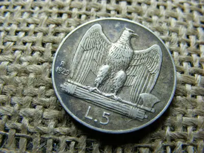 Olaszország, 5 Lira 1929, Ezüst