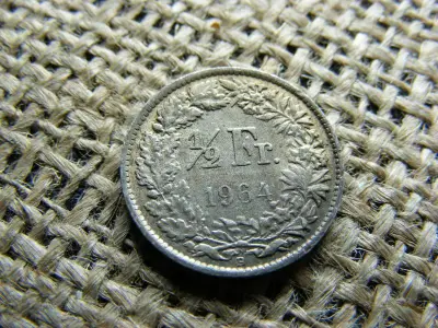 Svájci 1/2 frank érme, 1964, ezüst