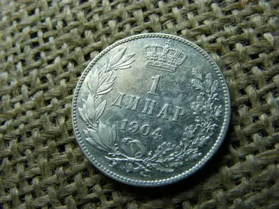Szerbia, 1 dinár, 1904, ezüst