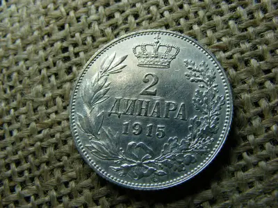 Szerbia, 2 dinár, 1915, ezüst