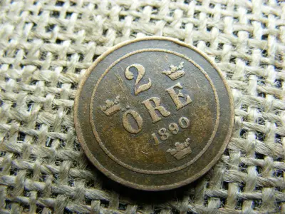 Svédország, 2 öre 1890, rézpénz
