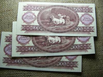 100 forintos bankjegy, 1984, 3 db hajtatlan, sorszámkövető