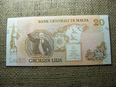 Málta 20 Lira, 1989, VF (A2)