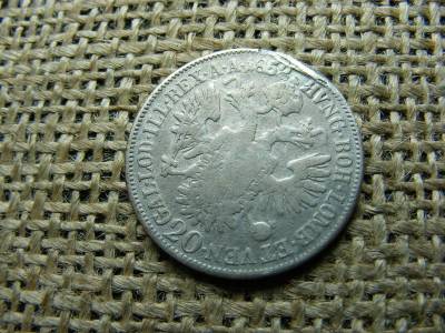 Ezüst 20 krajcár, 1852, balra nézős, ritka