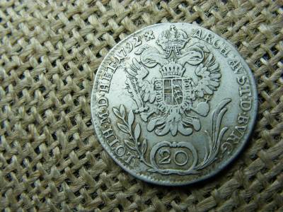 II. Lipót ezüst 20 krajcár, 1792 B, ritka