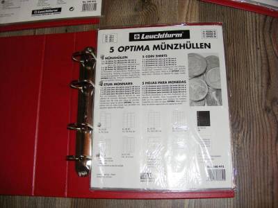 Leuchtturm Optima Érmealbum, 5 Lapos, Piros, Bővíthető