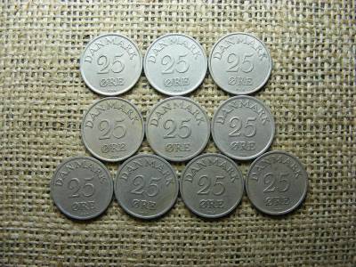 Dánia 25 öre érme, 1949-1958, teljes sor
