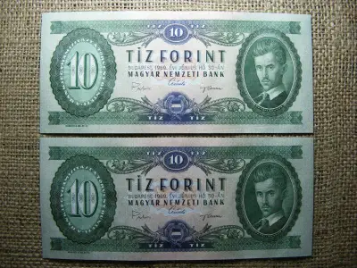 10 forintos bankjegy, 1969, 2 db sorszámkövető, EF