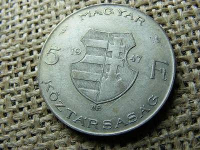 Ezüst 5 forint, 1947, Kossuth haja homlokközépig
