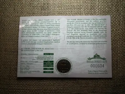 100 forintos érme, 2002, elsőnapi veret, ritka