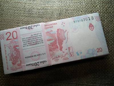 Argentína 20 peso bankjegy, 2019-2020, 100 db banki köteg