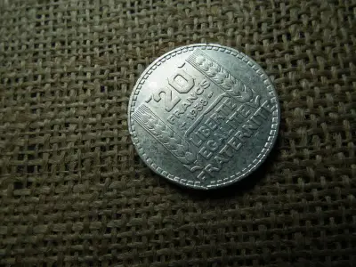 Franciaország, 20 frank, 1938, ezüst