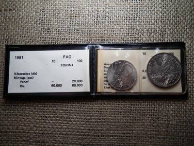FAO 10 és 100 forintos érmék, 1981, műbőrtokkal