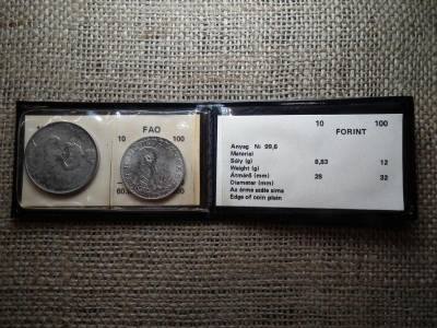 FAO 10 és 100 forintos érmék, 1981, műbőrtokkal