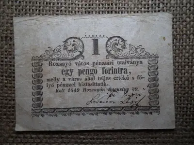 Rozsnyó 1 pengő, 1849, szükségpénz