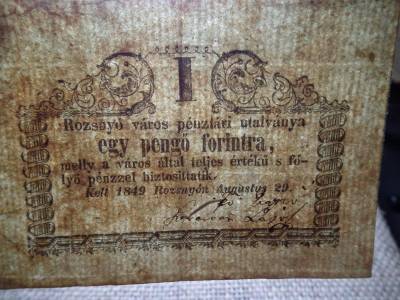 Rozsnyó 1 pengő, 1849, szükségpénz