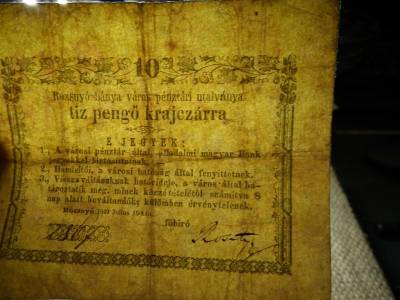 Rozsnyó 10 pengő krajczárra, 1849, szükségpénz