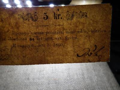 Rozsnyó 5 Krajcár, 1860, szükségpénz