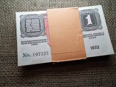 1 korona bankjegy, 1916, DÖ, teljes köteg, sorszámkövető